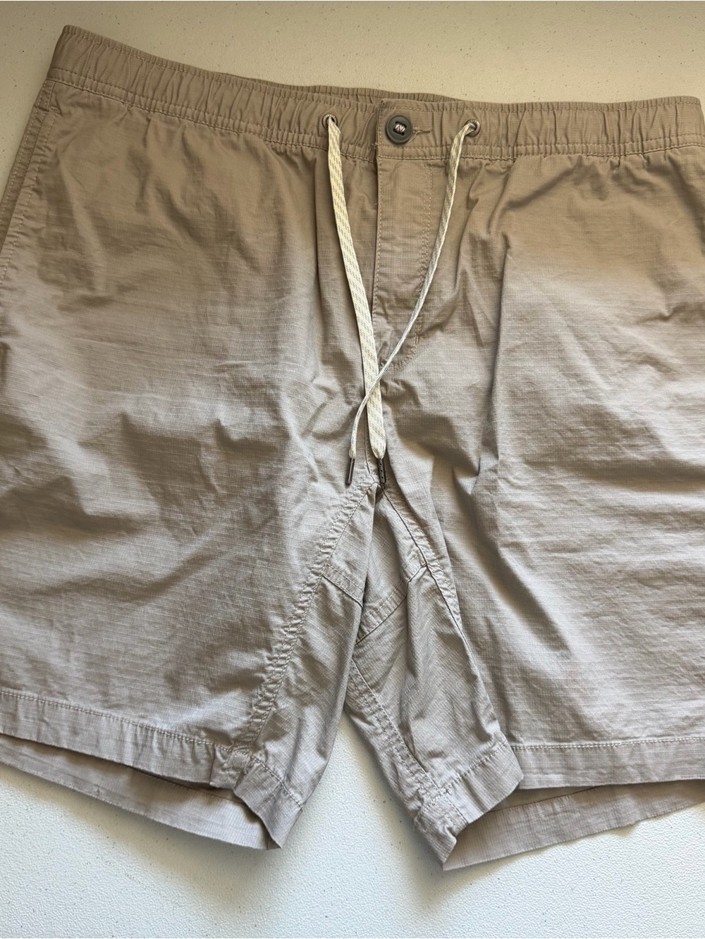 Vuori Ripstop Shorts in a sesame beige color, featuring elastic drawstring waist - Picture 5 of 12